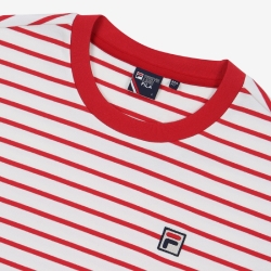 Fila Striped Round - Miesten T Paita - TummanPunainen | FI-31748